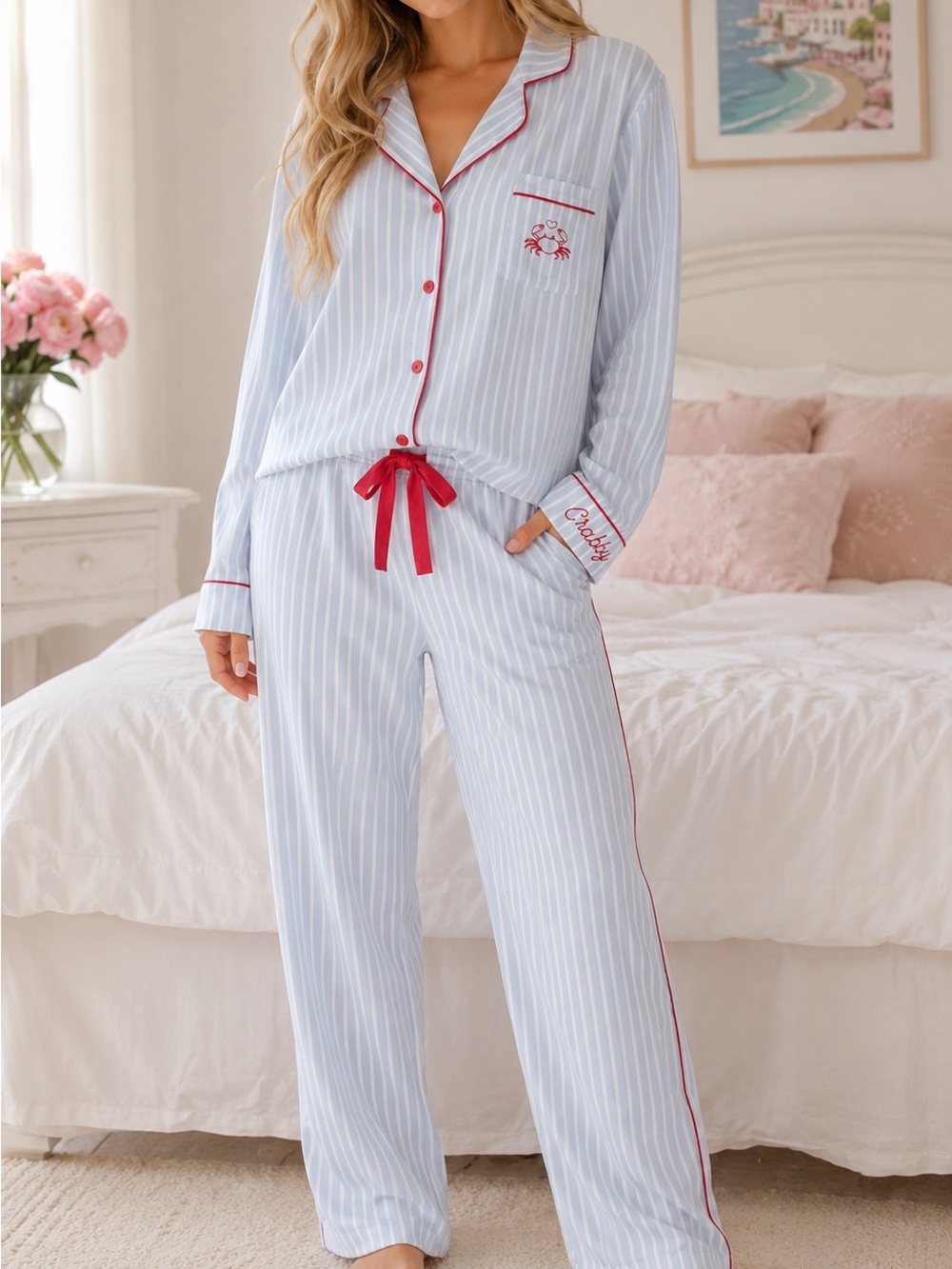 P.J. Salvage Maritime Striped Pajama Set Crabby Stripes - Two Piece PJ Medium